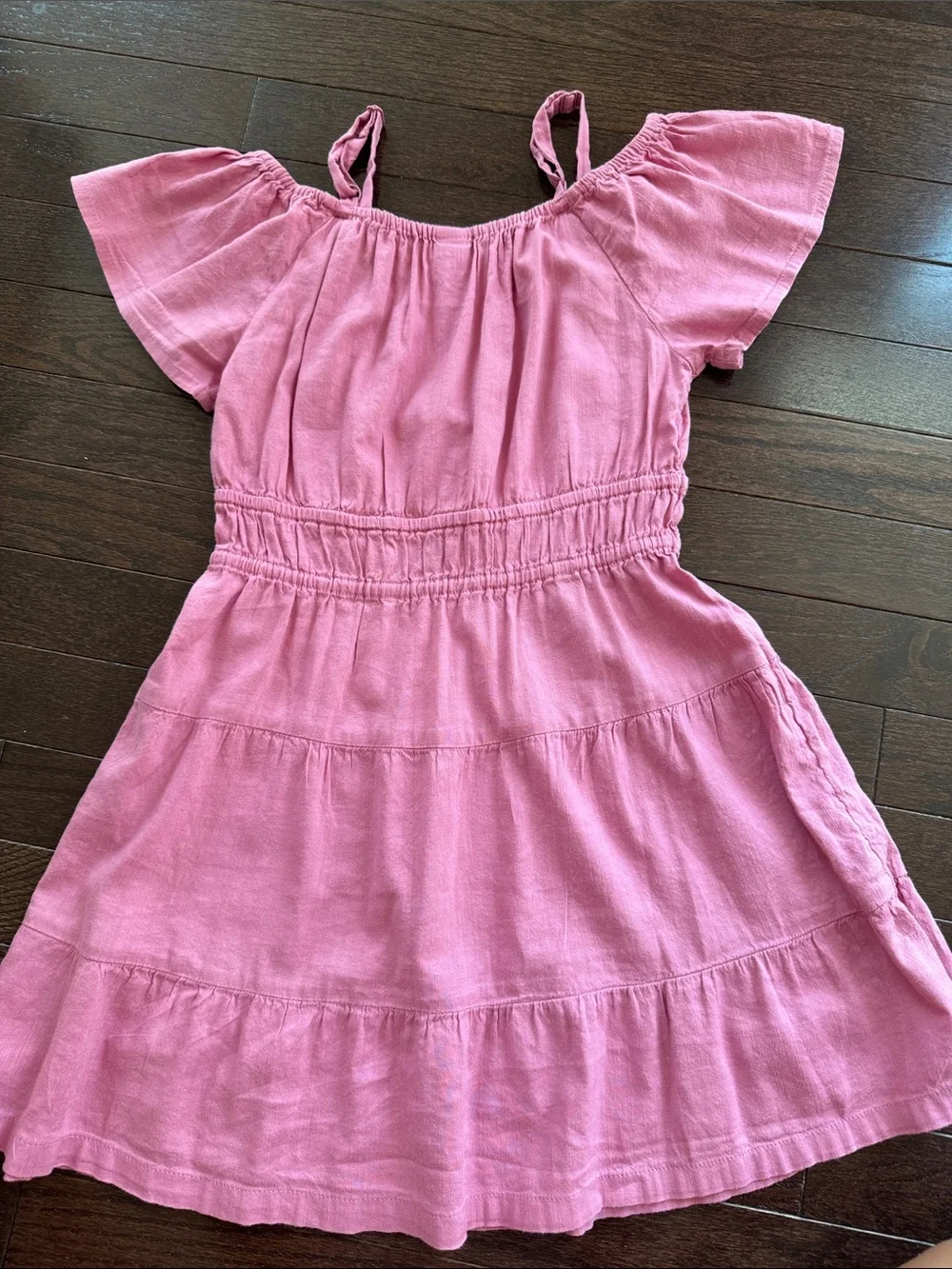 Old Navy Pink Off-Shoulder Tiered Cotton Dress